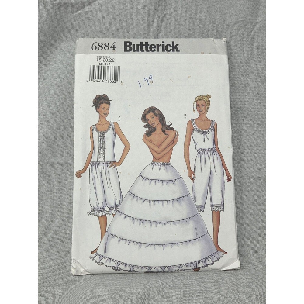 Butterick Pattern 6884 Sz 18-22 Camisole Pantaloons Hoop Petticoat Costume Uncut